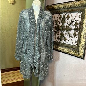 EUC KEREN Hart Blue Open-Front Draped Cardigan - open crochet - Sz 2X